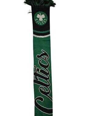 Boston Celtics FOCO NBA Knit Scarf — Green Black Script Logo Shamrock Fringe